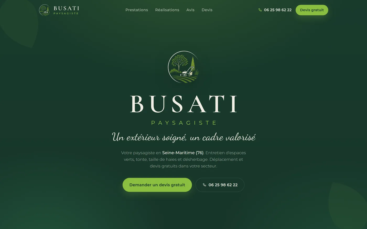 Page d’accueil du site Busati Paysagiste, entretien d’espaces verts